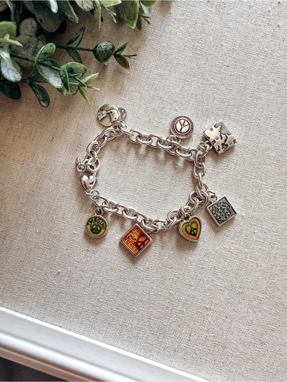 Brighton Peace Love Charm Bracelet Silver Colorful